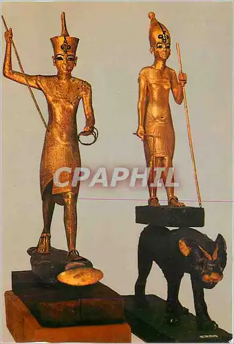 Cartes postales moderne Le Musee Egyptien Le Caire Tutankhamens Treasures Statues d'or du roi portant les couronnes de B