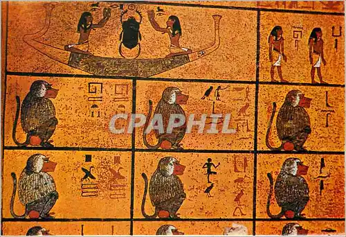 Moderne Karte Tomb of Tut Ankh Amun Les babouins sacres assistent au voyage nocturne du soleil dans le monde i