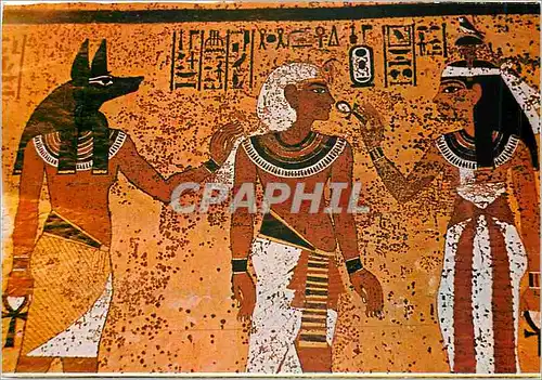 Moderne Karte Tomb of Tut Ankh Amun Le roi escorte par Anubis est gratifie de vie par Hathor maitresse de l'Oc