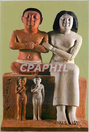 Cartes postales moderne Le Musee Egyptien Le Caire Le nain Seneb avec sa femme Senetyoles et deux enfants