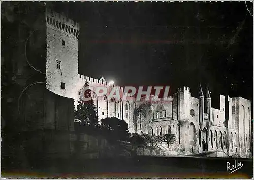 Moderne Karte Avignon Vaucluse Effet de nuit Palais des Papes Facade Occidentale et Tour Campane