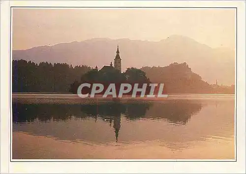 Moderne Karte Bled in the Slovene Alps The church of Saint Mary of the Lake