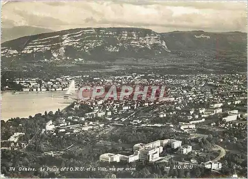 Moderne Karte Geneve Le Palais de l'ONU et la Ville vue par avion