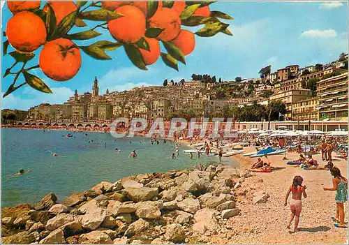 Cartes postales moderne Menton La Vieille Ville et la Plage des Sablettes