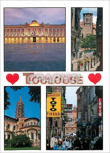 Cartes postales moderne Toulouse Haute Garonne Le Capitole Le Clocher des Augustins La Basilique St Sernin La Rue St Rom