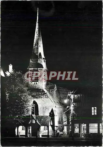 Moderne Karte Honfleur Calvados L'Ancienne Eglise Saint Etienne la nuit