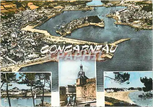 Moderne Karte Concarneau Vue aerienne Vue generale Beffroi de la Ville Close La Plage