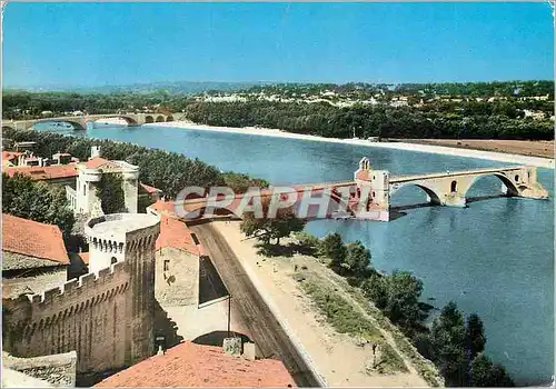 Moderne Karte Avignon Vaucluse Le pont St Benezet au fond le nouveau pont