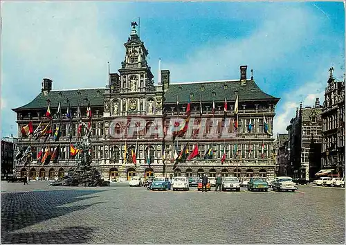 Moderne Karte Antwerpen Grote Markt Stadhuis en Brabofontein Grand Place Hotel de Ville et le Brabo