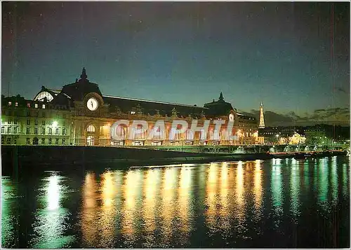 Moderne Karte Le musee d'Orsay Facade sur la Seine vue de nuit Tour Eiffel