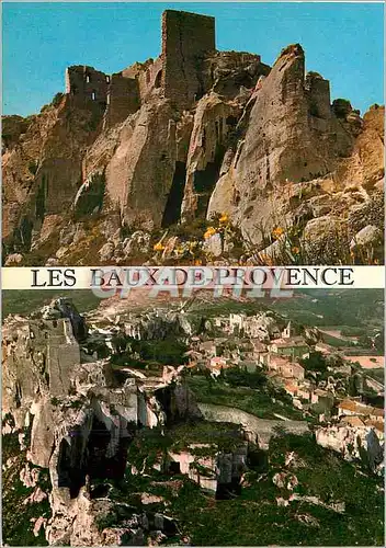 Cartes postales moderne Les Baux de Provence (B du Rh) Le Rocher et le Chateau Vue par avion sur les Ruines et le Chatea