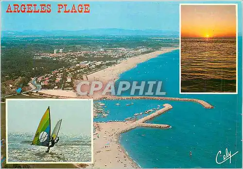 Moderne Karte Argeles Plage Vue generale Planche a voile