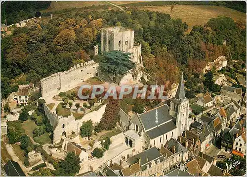 Moderne Karte En touraine Montrichard (Loir et Cher) L'eglise Sainte Croix et le donjon (XIIe s) vue d'avion