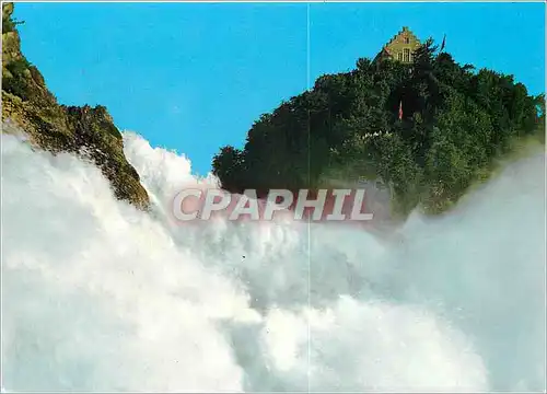 Cartes postales moderne Rheinfall mit Schlos laufen totale Breite 150 m totale hohe 21 m