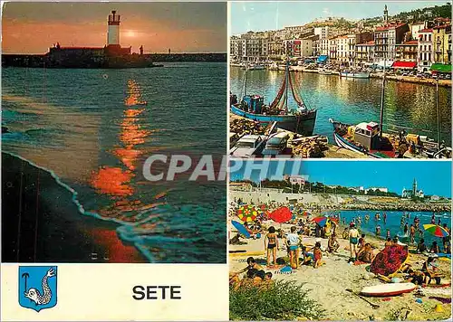 Cartes postales moderne Sete (Herault) Contre jour sur le phare le canal et la plage de la corniche