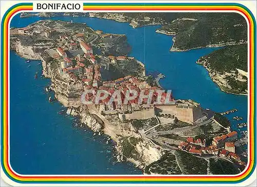 Moderne Karte Charmes et Couleurs de la Corse Bonifacio Vue panoramique sur la citadelle