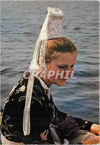 Moderne Karte La Bretagne en couleurs jeune fille en costume du Pays Glazick la Borleden