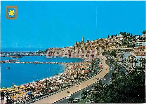 Moderne Karte Menton Vue generale et les Plages de Garavan