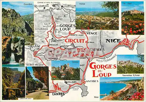 Moderne Karte Cote d'Azur French Riviera Excursion des Cerges du Coup Courdon