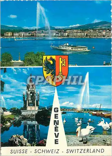 Cartes postales moderne Suisse le jet d'eau 130 m et le Mont Blan 4810 m Monument Brunswick le jet d'eau (130 m) et les