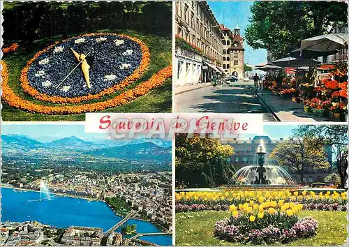 Cartes postales moderne Souvenir de Geneve L'Horloge au Printemp Place du Molard vue aerienne