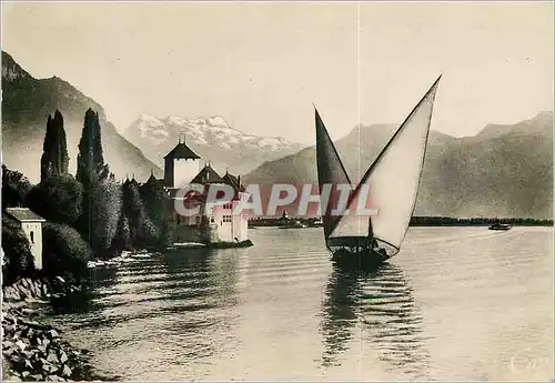 Cartes postales moderne Lac Leman Chateau de chillon et la Dent du Midi Bateau