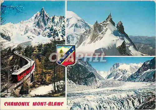 Moderne Karte Chamonix Mont Blanc Chemin de fer du Montenvers et aiguille du Dru Train Funiculaire