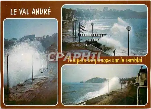 Moderne Karte Couleurs de Bretagne la val Andre tempete d'equinoxe sur la promenade