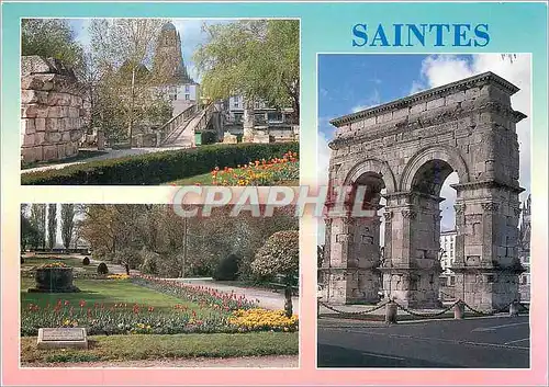 Cartes postales moderne Saintes jardin public passerelle et cathedrale St Pierre