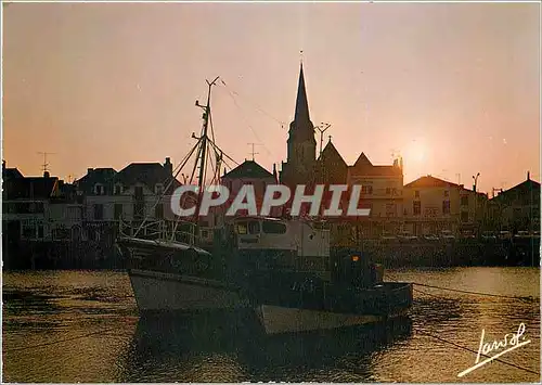 Moderne Karte St Gilles Croix de Vie (Vendee) Le vieux port quai du port Fidele au petit matin