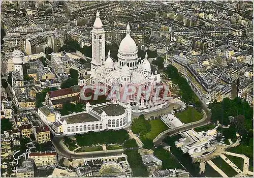 Cartes postales moderne Paris vue aerienne Basilique du sacre coeur de Montmartre palce du Tertre