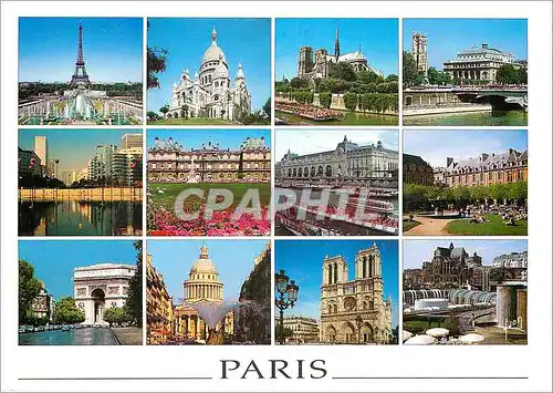 Cartes postales moderne Paris La Tour Eiffel Le Sacre Coeur Notre Dame le Chatelet