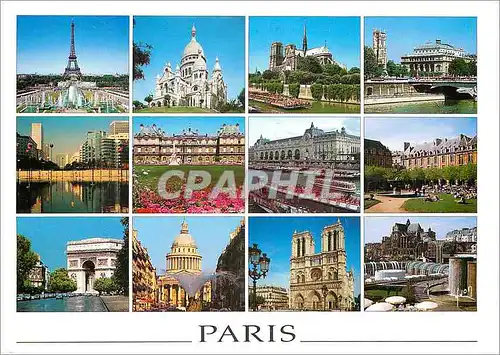 Moderne Karte Paris La Tour Eiffel Le Sacre Coeur Notre Dame le Chatelet