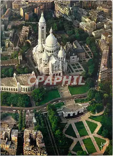 Moderne Karte en survolant Paris la basilique du sacre Coeur et ses Jardins