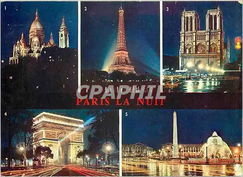 Moderne Karte Paris la nuit Le sacre coeur la tour Eiffel