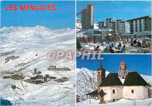 Cartes postales moderne Les Menuires (Sav France) La station et l'arrivee des pistes la Chapelle de N D de la Vie