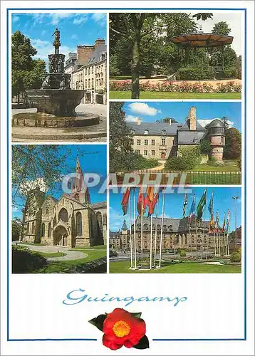 Cartes postales moderne Guingamp (Cote d'Armor) La Fontaine de la Plomee La Basilique N D du Bon Secour les jardins publ