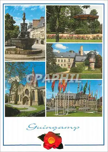 Moderne Karte Guingamp (Cote d'Armor) La Fontaine de la Plomee La Basilique N D du Bon Secour les jardins publ
