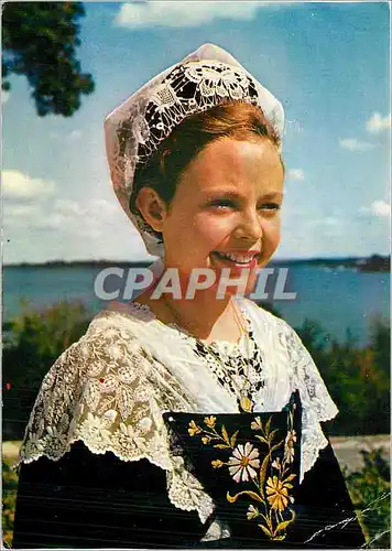 Moderne Karte La Golfe du Morbihan Jeune fille en costume de l'Ile aux Moines