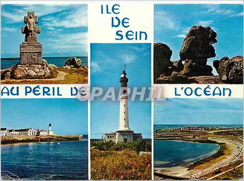 Cartes postales moderne L'Ile de Sein Monmument des F F L le Sphinx le phare du Bourg et la vue generale de l'ILE