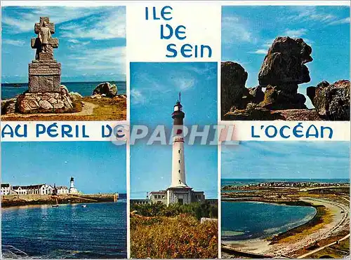 Moderne Karte L'Ile de Sein Monmument des F F L le Sphinx le phare du Bourg et la vue generale de l'ILE