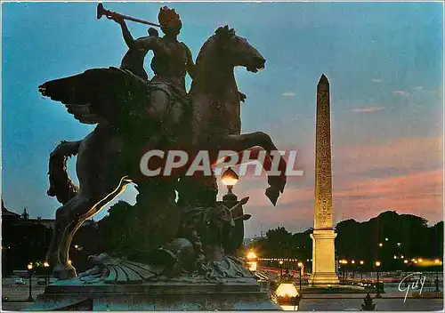 Moderne Karte Paris et ses Merveilles La Place de la Concorde illuminee