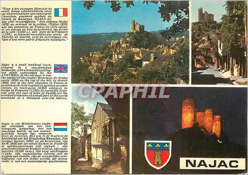 Moderne Karte Najac (Aveyron) Vue generale Rue du Bariou dominee par le chateau XIIIe s