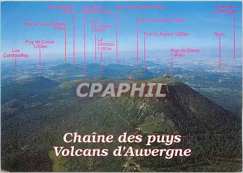 Moderne Karte Auvergne Chaine des puys Vue aerienne de la chaine des puys du Puy de Dome en direction du Nord