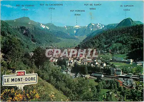 Cartes postales moderne L'Auvergne touristique Le Mont Dore (1050 m) vue generale le Puy de Sancy (1886 m) et a droite l