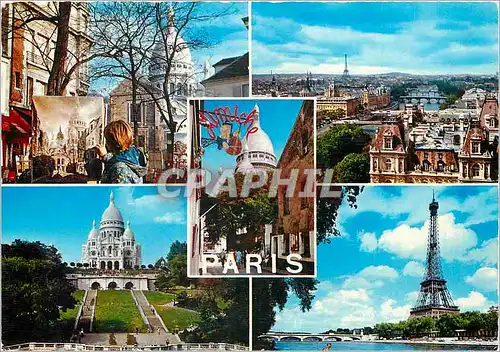 Cartes postales moderne Paris La Montmartre la basilique a travers la Place du Tertre