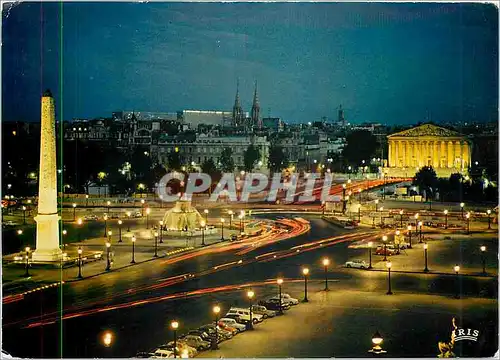 Moderne Karte Paris la Place de la Concorde et l'Assemblee Nationale illuminees