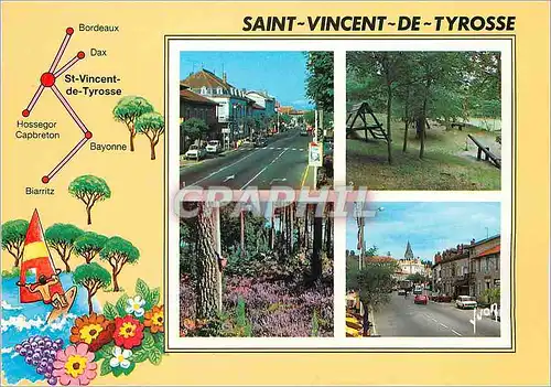 Moderne Karte Saint Vincent de Tyrosse (Landes) La rue principale les jardins la foret landaise