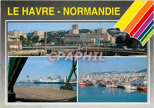 Moderne Karte Le Havre (S M) Normande Le bassin du Roi vue sur le port et car ferry le port de plaisance