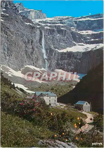 Moderne Karte Les Pyrenees Cirque de Gavarnie La Grande Cascade (Haut 422 m) et le Pic de Marbore (alt 3253 m)